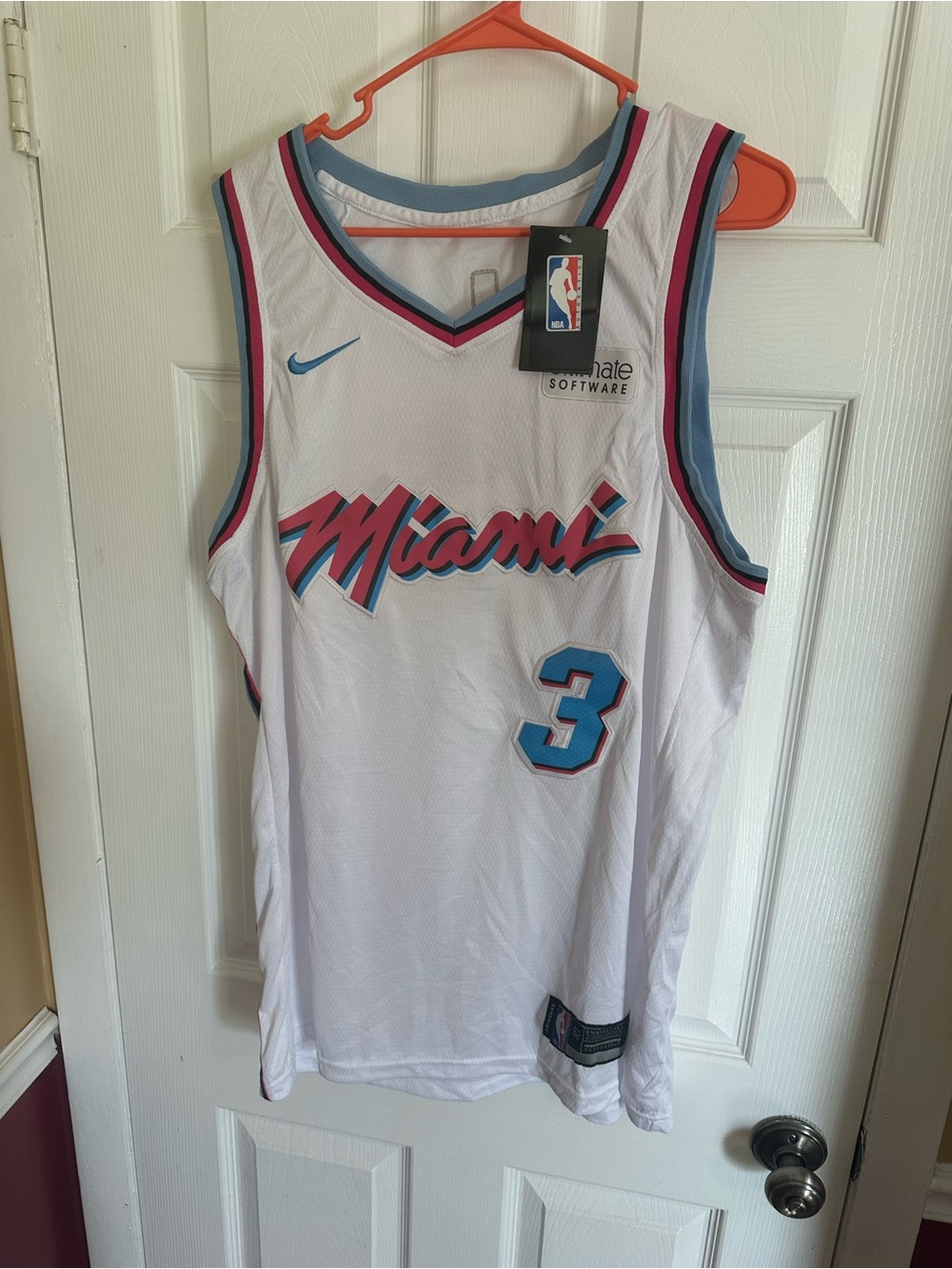 Nike Miami Heat White Jersey with Blue and Pink Trim